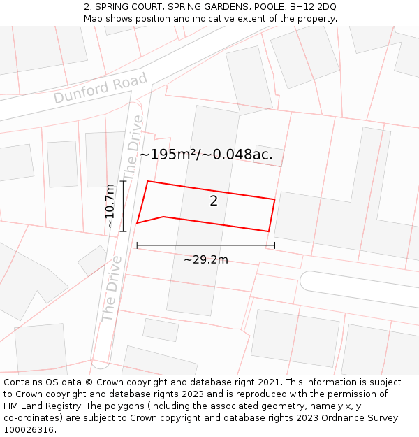 2, SPRING COURT, SPRING GARDENS, POOLE, BH12 2DQ: Plot and title map