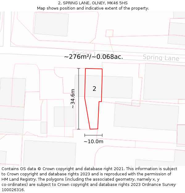 2, SPRING LANE, OLNEY, MK46 5HS: Plot and title map