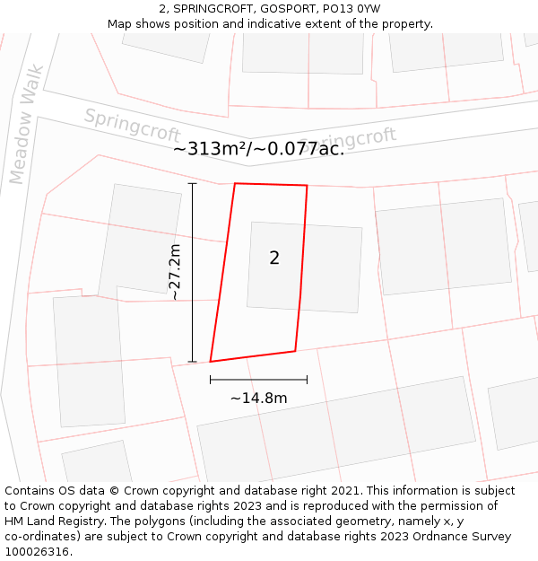 2, SPRINGCROFT, GOSPORT, PO13 0YW: Plot and title map