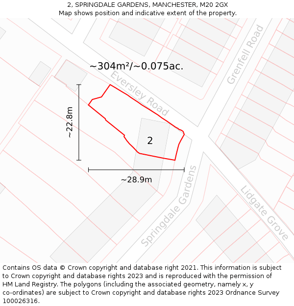 2, SPRINGDALE GARDENS, MANCHESTER, M20 2GX: Plot and title map