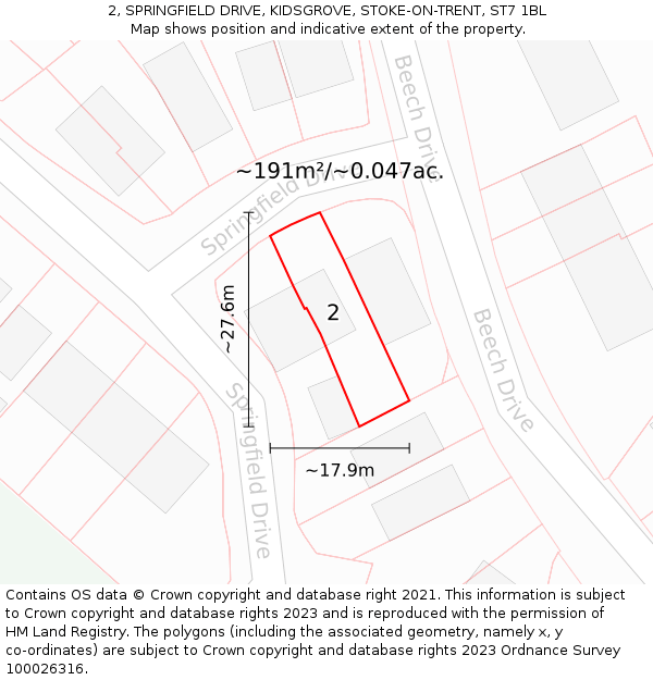 2, SPRINGFIELD DRIVE, KIDSGROVE, STOKE-ON-TRENT, ST7 1BL: Plot and title map