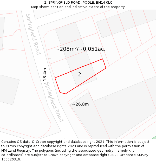 2, SPRINGFIELD ROAD, POOLE, BH14 0LQ: Plot and title map