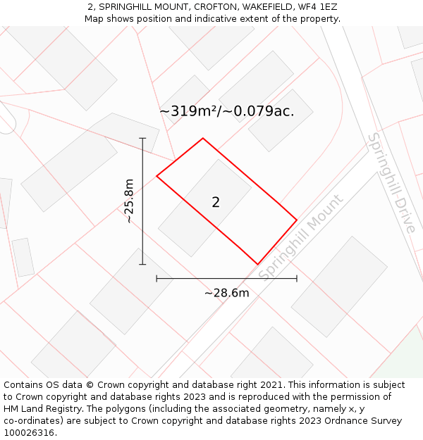 2, SPRINGHILL MOUNT, CROFTON, WAKEFIELD, WF4 1EZ: Plot and title map