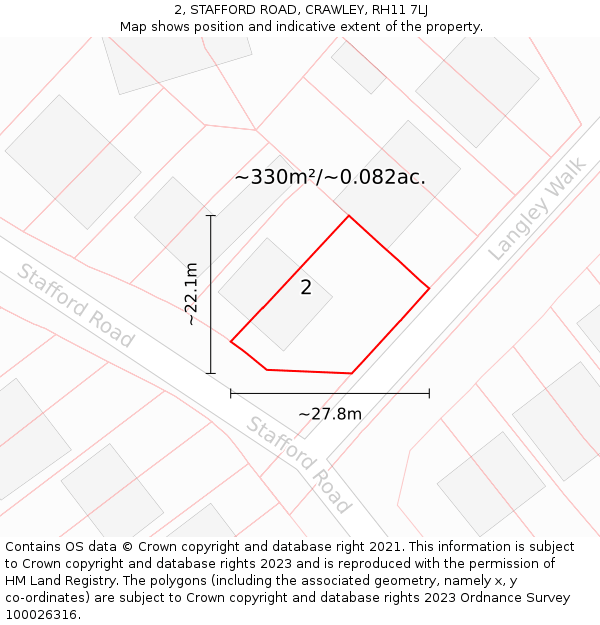 2, STAFFORD ROAD, CRAWLEY, RH11 7LJ: Plot and title map