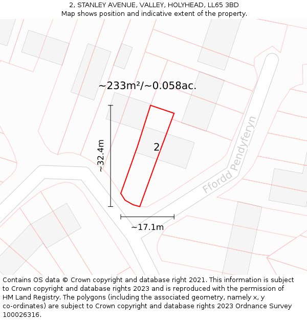 2, STANLEY AVENUE, VALLEY, HOLYHEAD, LL65 3BD: Plot and title map