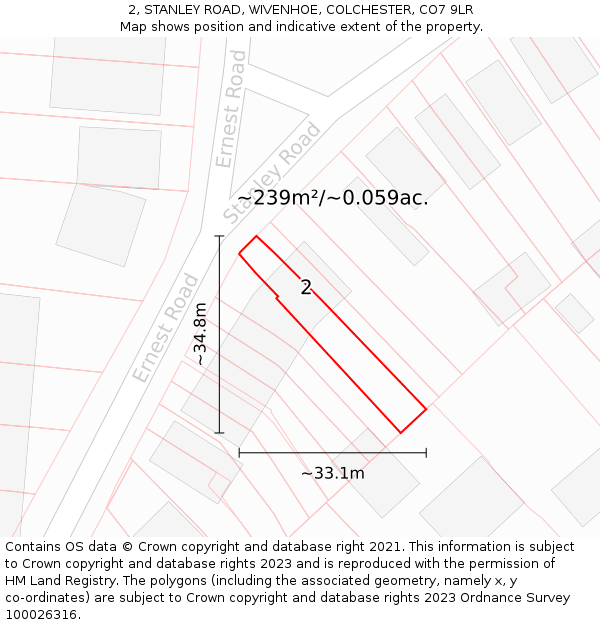 2, STANLEY ROAD, WIVENHOE, COLCHESTER, CO7 9LR: Plot and title map