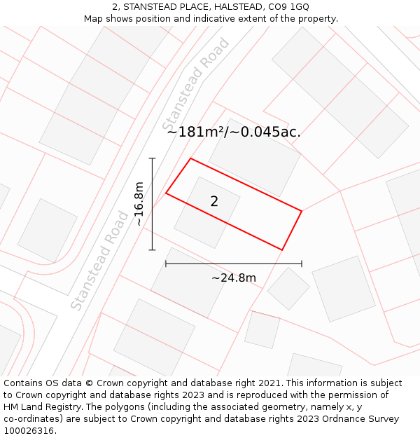 2, STANSTEAD PLACE, HALSTEAD, CO9 1GQ: Plot and title map