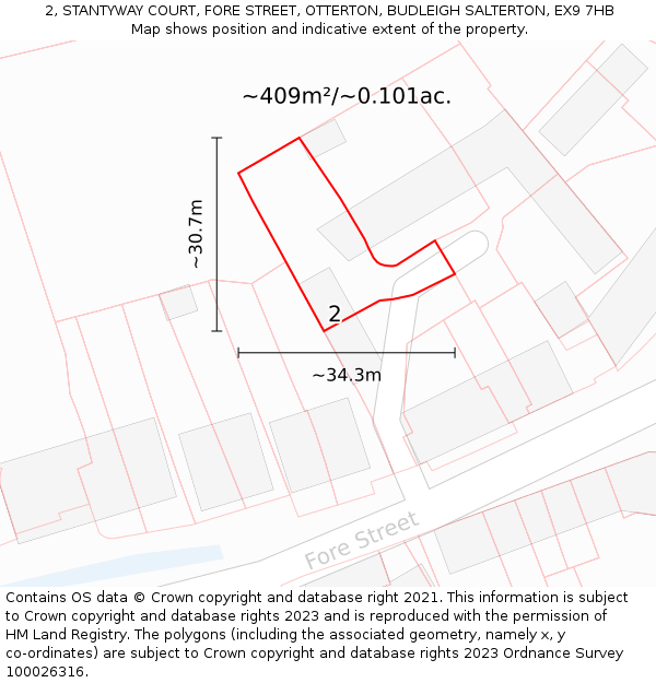 2, STANTYWAY COURT, FORE STREET, OTTERTON, BUDLEIGH SALTERTON, EX9 7HB: Plot and title map