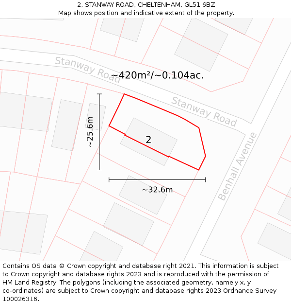 2, STANWAY ROAD, CHELTENHAM, GL51 6BZ: Plot and title map