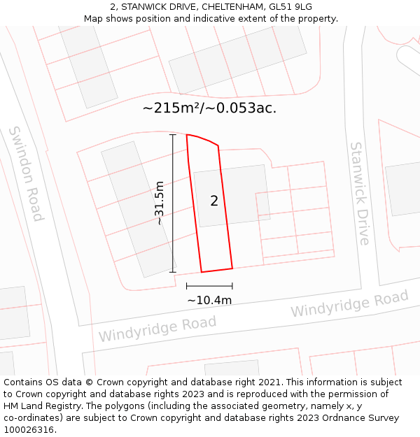 2, STANWICK DRIVE, CHELTENHAM, GL51 9LG: Plot and title map