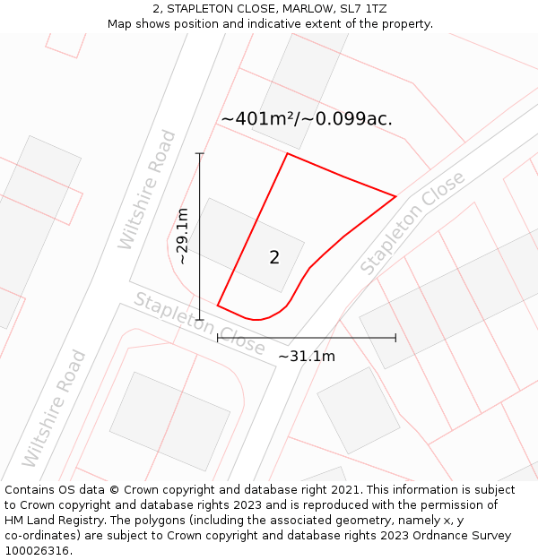 2, STAPLETON CLOSE, MARLOW, SL7 1TZ: Plot and title map