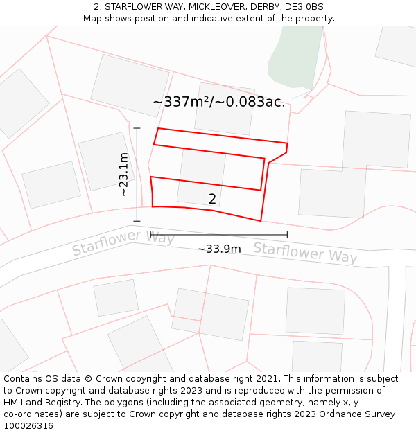 2, STARFLOWER WAY, MICKLEOVER, DERBY, DE3 0BS: Plot and title map