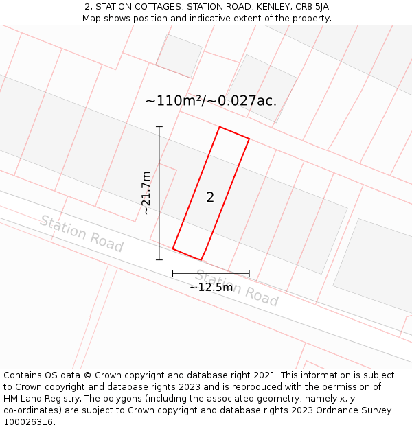 2, STATION COTTAGES, STATION ROAD, KENLEY, CR8 5JA: Plot and title map