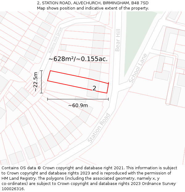 2, STATION ROAD, ALVECHURCH, BIRMINGHAM, B48 7SD: Plot and title map