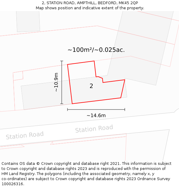 2, STATION ROAD, AMPTHILL, BEDFORD, MK45 2QP: Plot and title map