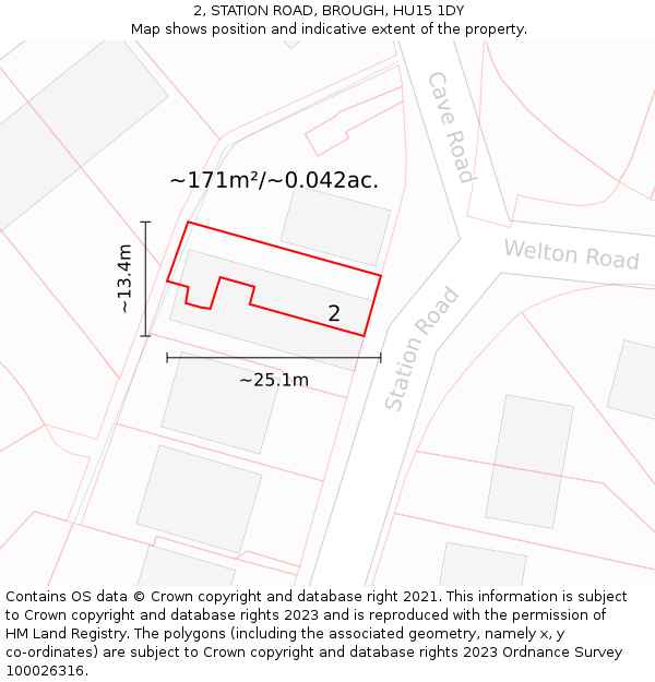 2, STATION ROAD, BROUGH, HU15 1DY: Plot and title map