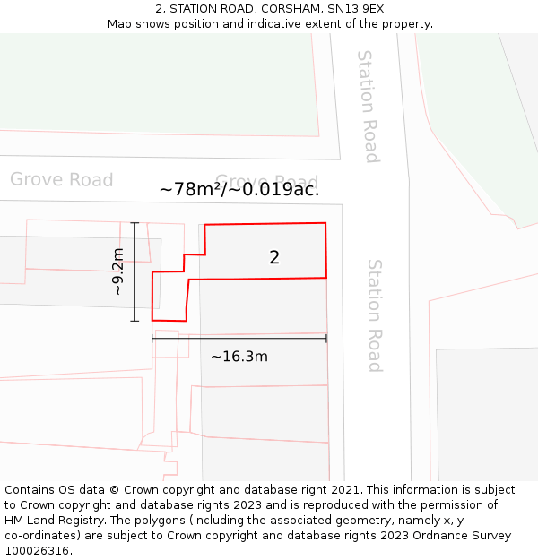 2, STATION ROAD, CORSHAM, SN13 9EX: Plot and title map