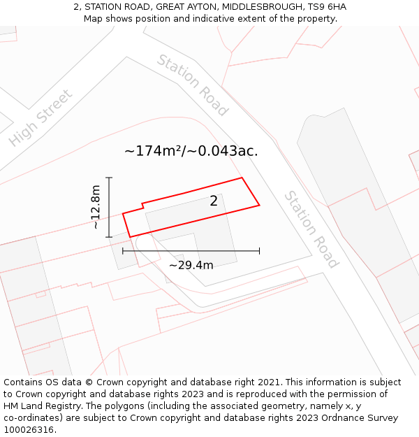 2, STATION ROAD, GREAT AYTON, MIDDLESBROUGH, TS9 6HA: Plot and title map