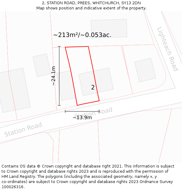 2, STATION ROAD, PREES, WHITCHURCH, SY13 2DN: Plot and title map