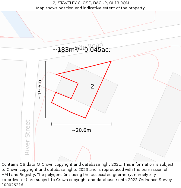 2, STAVELEY CLOSE, BACUP, OL13 9QN: Plot and title map