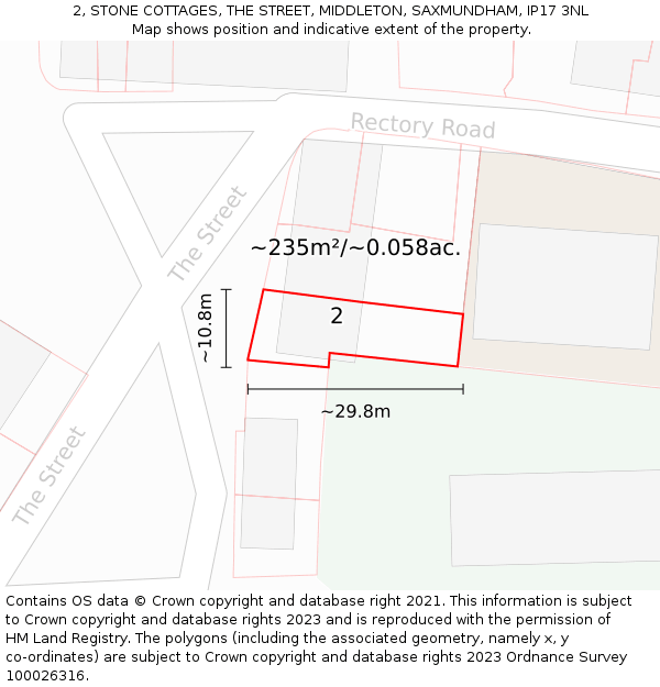 2, STONE COTTAGES, THE STREET, MIDDLETON, SAXMUNDHAM, IP17 3NL: Plot and title map