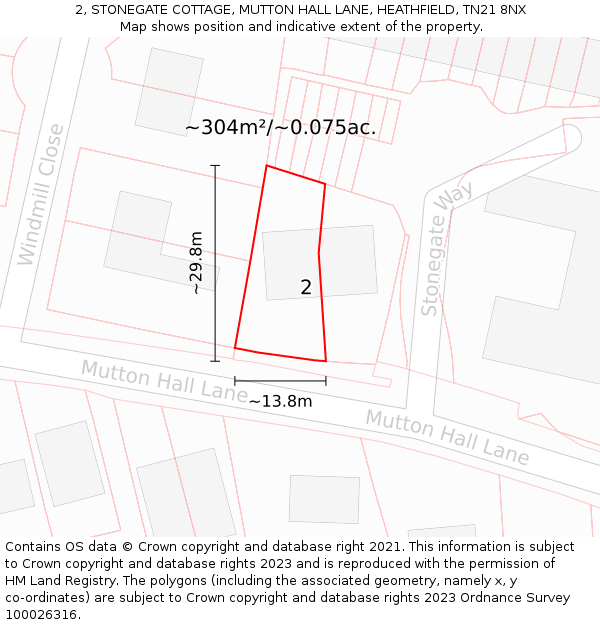 2, STONEGATE COTTAGE, MUTTON HALL LANE, HEATHFIELD, TN21 8NX: Plot and title map