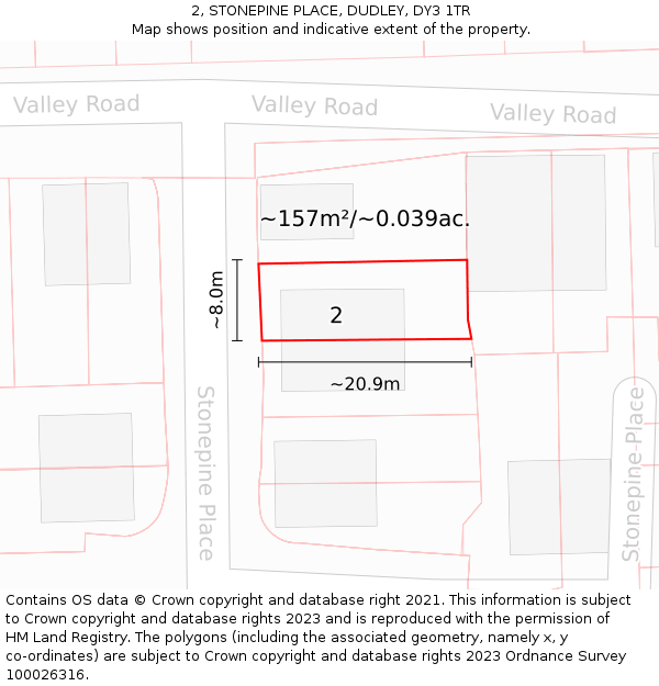 2, STONEPINE PLACE, DUDLEY, DY3 1TR: Plot and title map