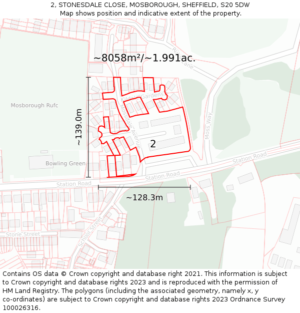 2, STONESDALE CLOSE, MOSBOROUGH, SHEFFIELD, S20 5DW: Plot and title map