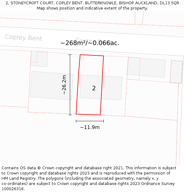 2, STONEYCROFT COURT, COPLEY BENT, BUTTERKNOWLE, BISHOP AUCKLAND, DL13 5QR: Plot and title map