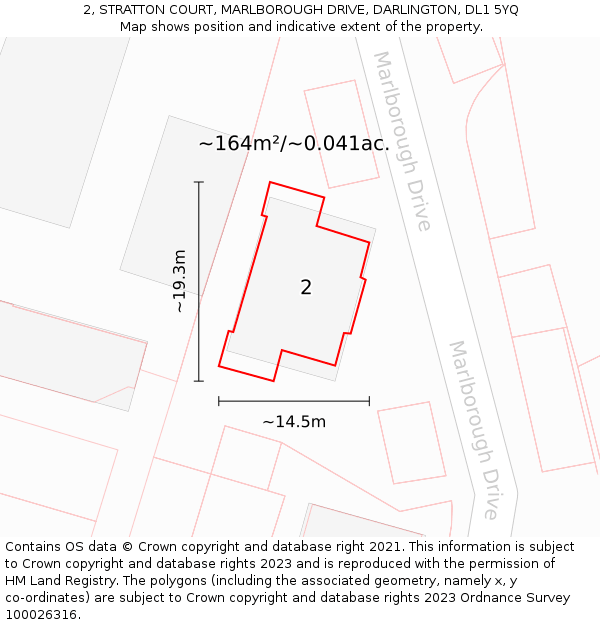 2, STRATTON COURT, MARLBOROUGH DRIVE, DARLINGTON, DL1 5YQ: Plot and title map