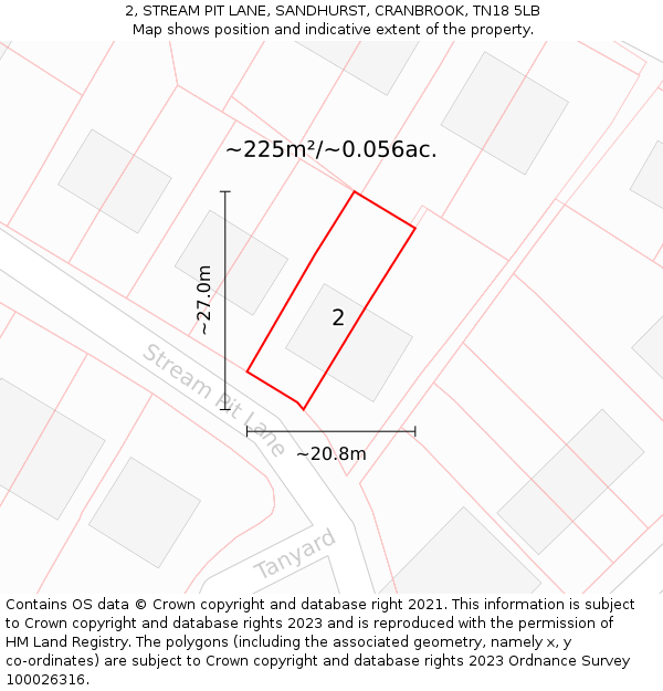 2, STREAM PIT LANE, SANDHURST, CRANBROOK, TN18 5LB: Plot and title map