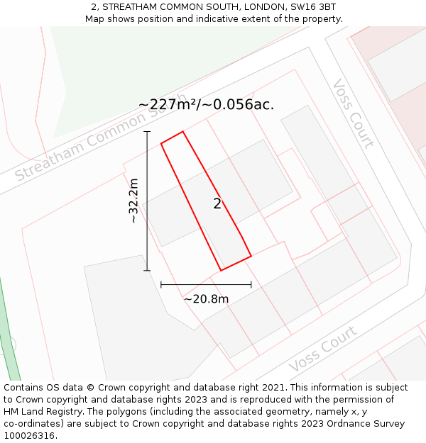 2, STREATHAM COMMON SOUTH, LONDON, SW16 3BT: Plot and title map