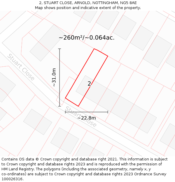 2, STUART CLOSE, ARNOLD, NOTTINGHAM, NG5 8AE: Plot and title map