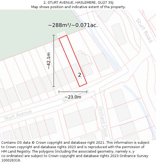 2, STURT AVENUE, HASLEMERE, GU27 3SJ: Plot and title map