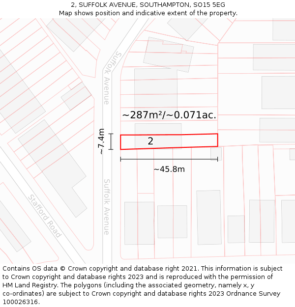 2, SUFFOLK AVENUE, SOUTHAMPTON, SO15 5EG: Plot and title map