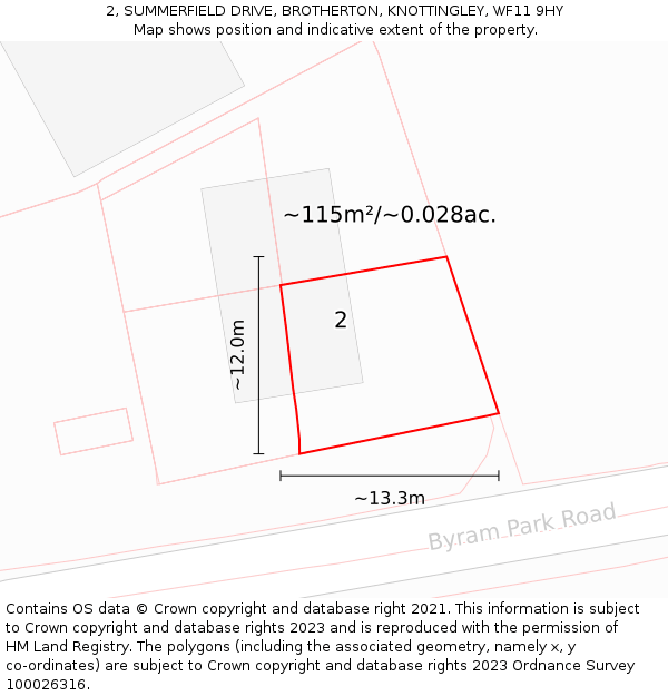 2, SUMMERFIELD DRIVE, BROTHERTON, KNOTTINGLEY, WF11 9HY: Plot and title map