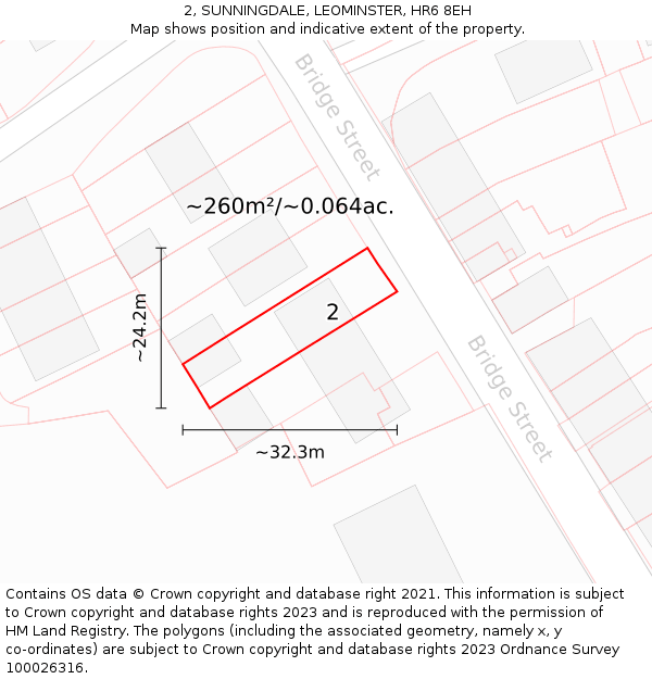 2, SUNNINGDALE, LEOMINSTER, HR6 8EH: Plot and title map