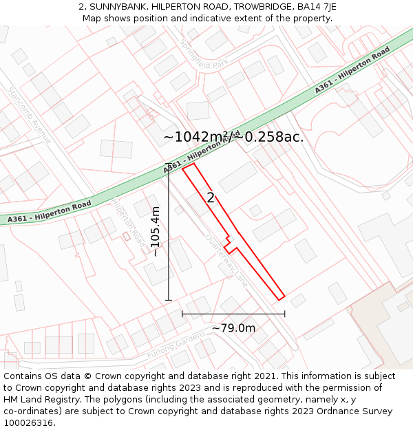 2, SUNNYBANK, HILPERTON ROAD, TROWBRIDGE, BA14 7JE: Plot and title map