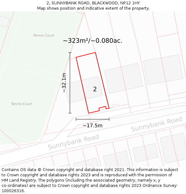 2, SUNNYBANK ROAD, BLACKWOOD, NP12 1HY: Plot and title map