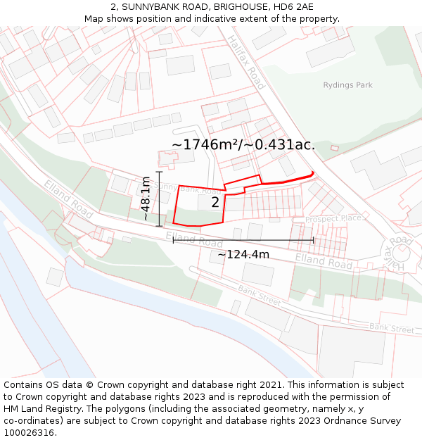 2, SUNNYBANK ROAD, BRIGHOUSE, HD6 2AE: Plot and title map