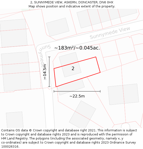 2, SUNNYMEDE VIEW, ASKERN, DONCASTER, DN6 0HX: Plot and title map