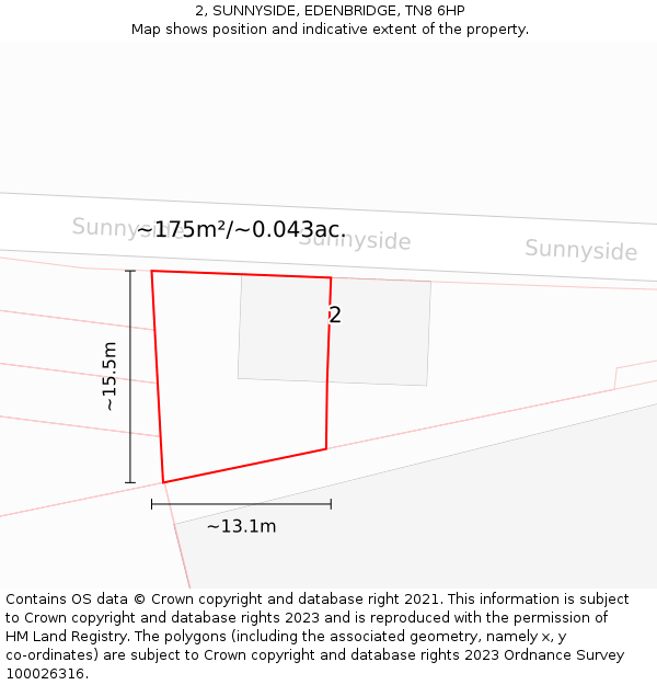 2, SUNNYSIDE, EDENBRIDGE, TN8 6HP: Plot and title map