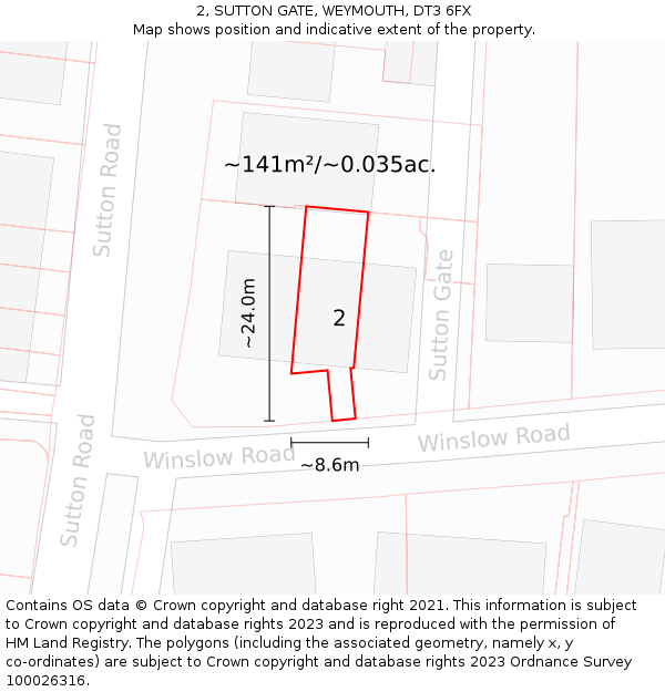 2, SUTTON GATE, WEYMOUTH, DT3 6FX: Plot and title map