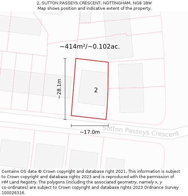 2, SUTTON PASSEYS CRESCENT, NOTTINGHAM, NG8 1BW: Plot and title map