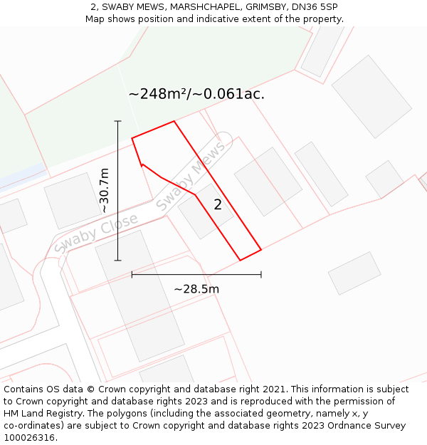 2, SWABY MEWS, MARSHCHAPEL, GRIMSBY, DN36 5SP: Plot and title map