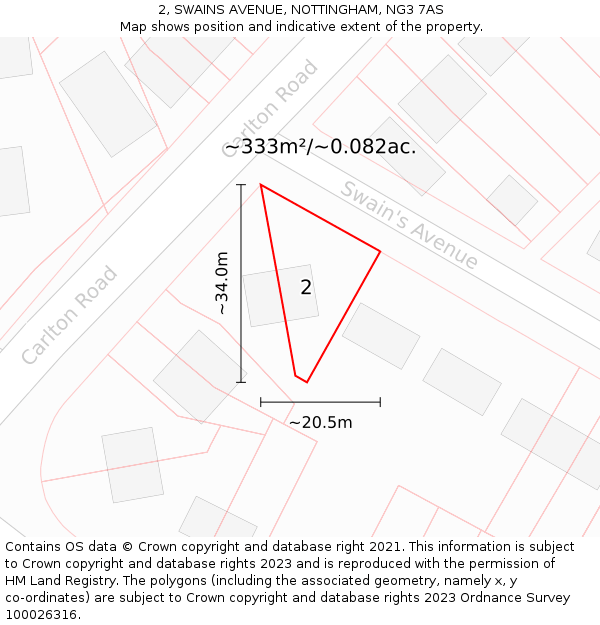 2, SWAINS AVENUE, NOTTINGHAM, NG3 7AS: Plot and title map