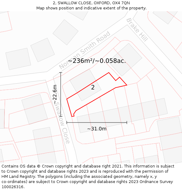 2, SWALLOW CLOSE, OXFORD, OX4 7QN: Plot and title map