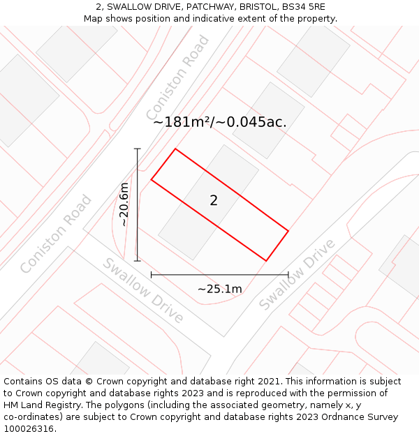 2, SWALLOW DRIVE, PATCHWAY, BRISTOL, BS34 5RE: Plot and title map