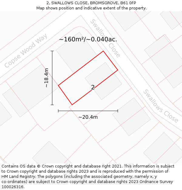 2, SWALLOWS CLOSE, BROMSGROVE, B61 0FP: Plot and title map