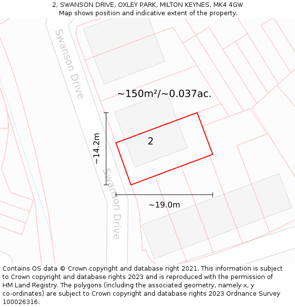 2, SWANSON DRIVE, OXLEY PARK, MILTON KEYNES, MK4 4GW: Plot and title map